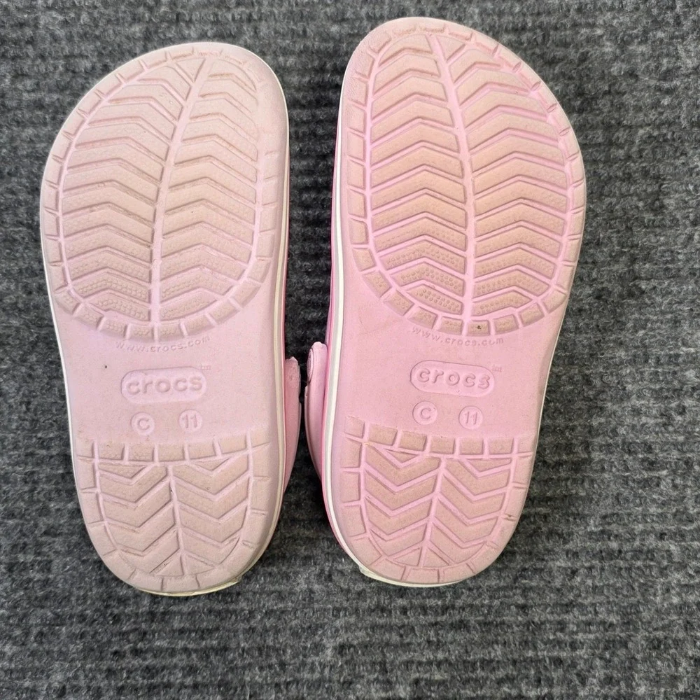 Crocs Crocband Clog Girl's Size C11 Pink White Sporty Slip On Sandals Shoes